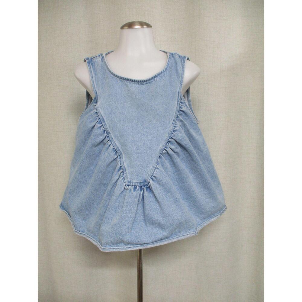 MARE Light Blue Thick Denim Babydoll Ruffle Sleeveless Top blouse shirt sz M